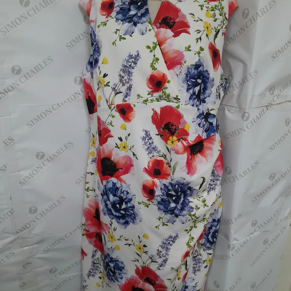 ROMAN SLEEVELESS SHIFT DRESS IN IVORY MULTICOLOUR FLORAL SIZE 20