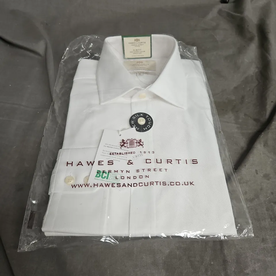 HAWES & CURTIS ST JAMES SLIM FIT SEMI CUTAWAY COLLAR SINGLE CUFF DRESS SHIRT IN WHITE SIZE 16/37