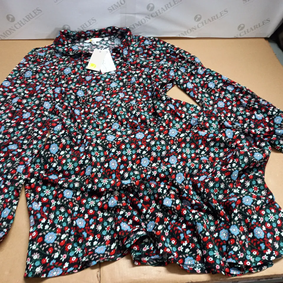 BODEN RED FLORAL LONG SLEEVE DRESS - UK 12L