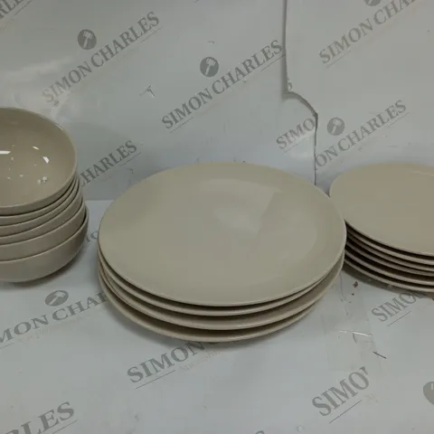 BOXED CESIRO SET OF 6 GLOSSY CREAM PLATES TO INCLUDE - 6 DINNER PLATES - 6 BOWLS - 6 DESERT PLATES - COLLECTION ONLY