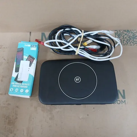 APPROXIMATELY 15 ASSORTED HOUSEHOLD PRODUCTS TO INCLUDE BT WIFI ROUTER, ETHERNET CABLES, AIR MOUSE REMOTE MINI KEYBOARD ETC 