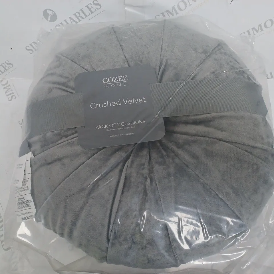 COZEE HOME CRUSHED VELVET PACK OF 2 CUSHIONS CHARCOAL