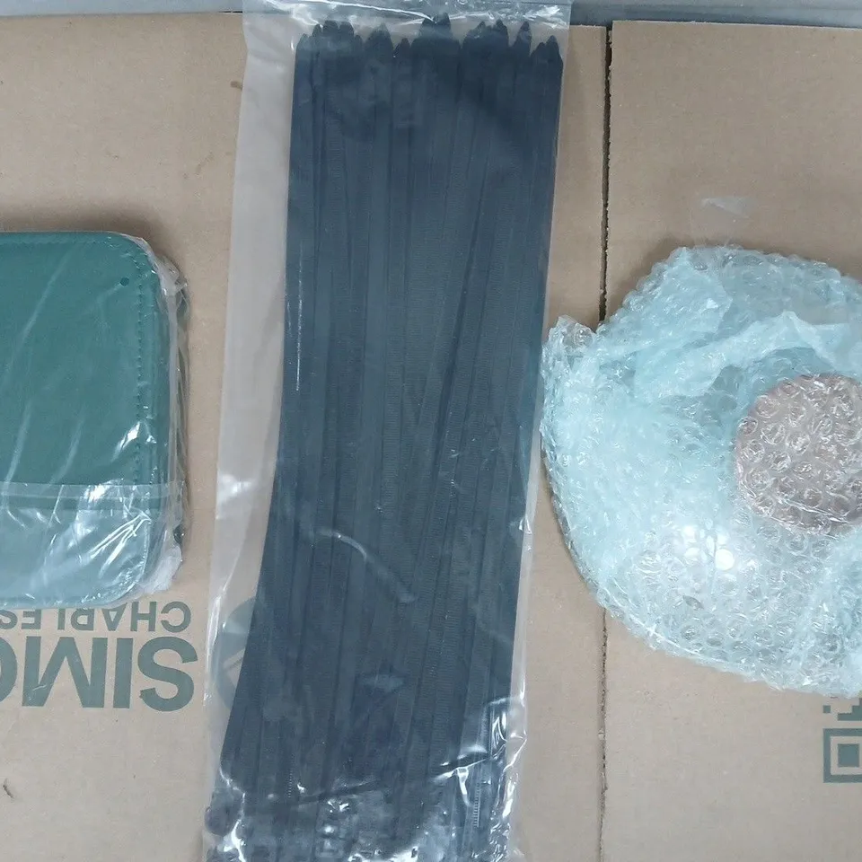 BOX OF APPROXIMATELY 12 ASSORTED HOUSEHOLD ITEMS TO INCLUDE ZIP TIES, REFUSE SACKS, ETC