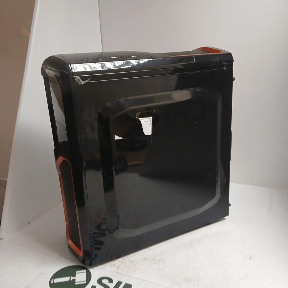 PC CASE – BLACK MID-TOWER WITH ORANGE FRONT MESH