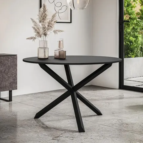 BOXED MALVERN ROUND DINING TABLE 120cm - BLACK TOP & LEGS (2 BOXES)