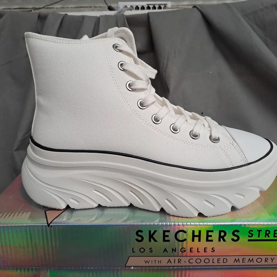 BOXED SKECHERS STREET HIGH RISE WHITE TRAINERS - SIZE 6