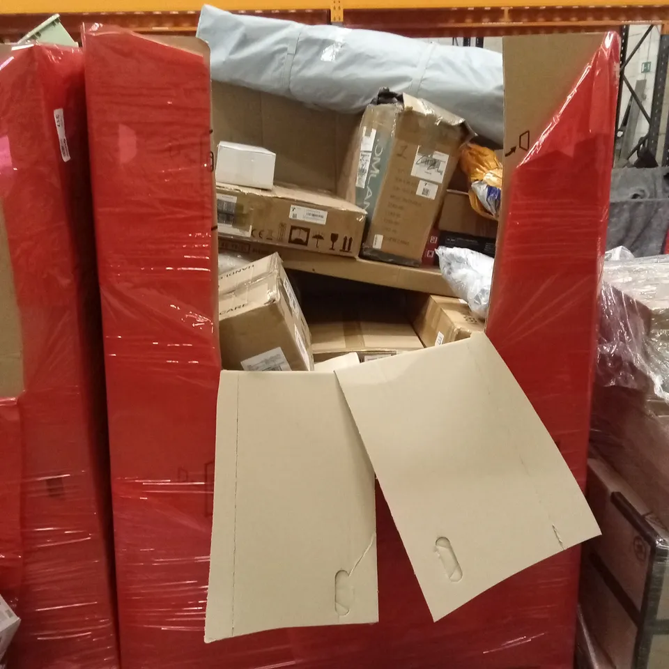 PALLET OF ASSORTED HOUSEHOLD GOODS AND PRODUCTS TO INCLUDE; AIR FRYER, CHEST OF DRAWERS, TOILET SEAT, KNITTING AID ETC