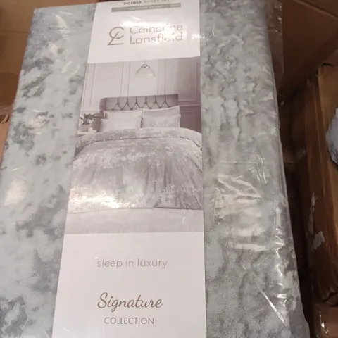 CATHERINE LANSFIELD CRUSHED VELVET DOUBLE QUILT SET - SILVER