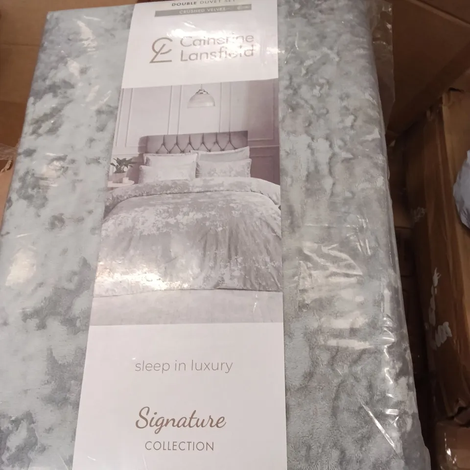 CATHERINE LANSFIELD CRUSHED VELVET DOUBLE QUILT SET - SILVER