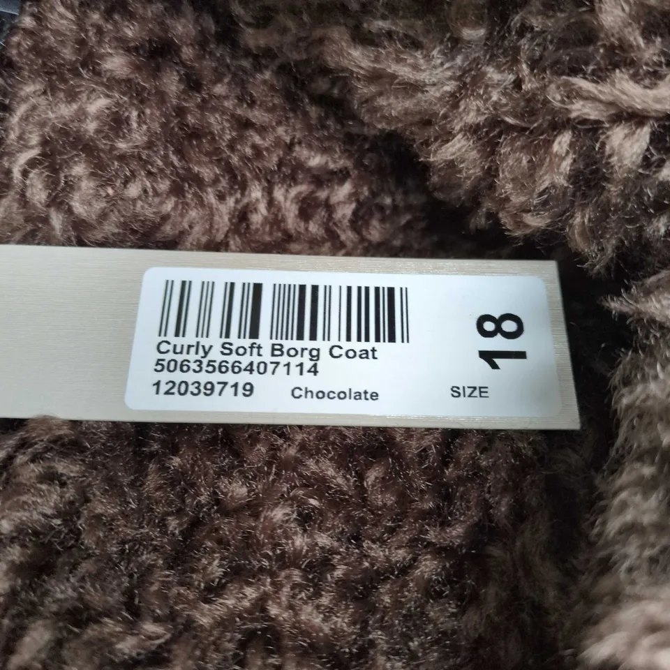 ROMAN CURLY SOFT BORG COAT – CHOCOLATE, UK 18