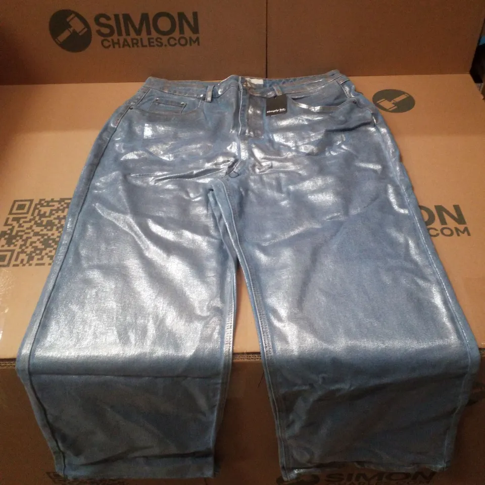 BOX CONTAINING APPROXIMATELY 13 BRAND NEW SIMPLY BE BLUE METALLIC WIDE LEG JEANS - SIZE 18R