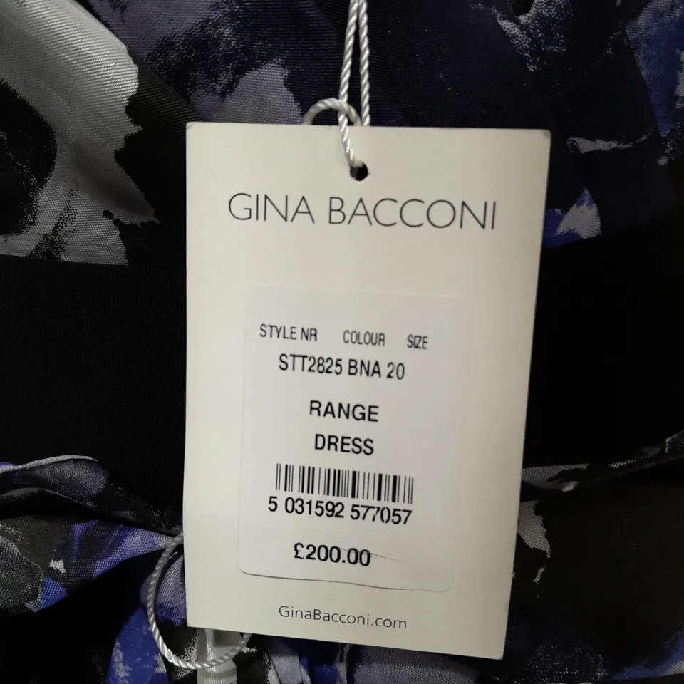 GINA BACCONI FLORAL DRESS IN BLACK/BLUE - SIZE 20