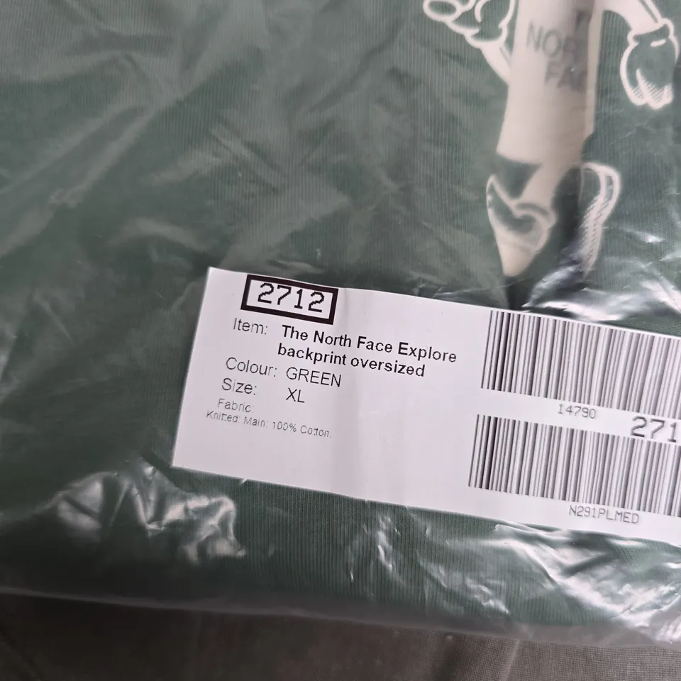 BAGGED THE NORTH FACE EXPLORE BACKPRINT OVERSIZED GREEN T-SHIRT, XL