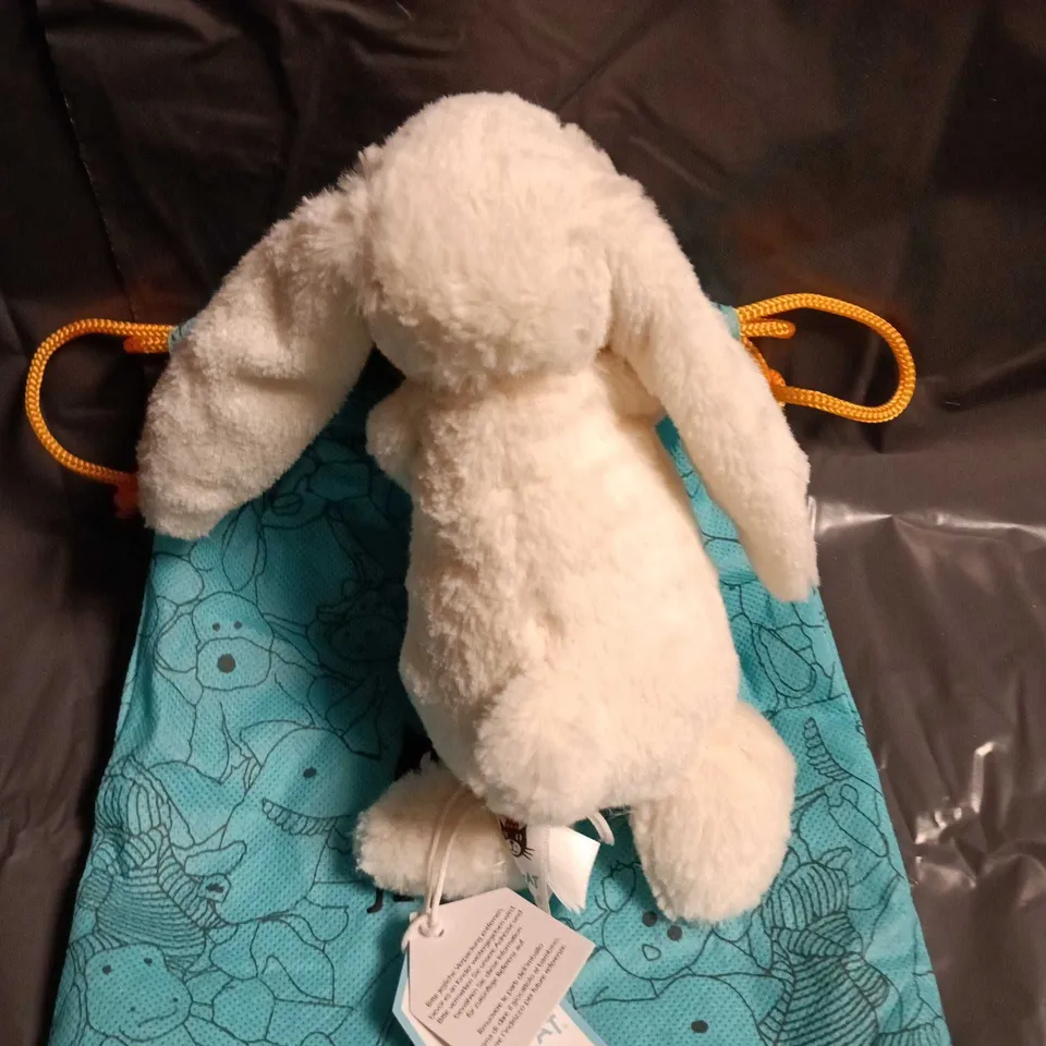 JELLYCAT BASHFUL BUNNY WITH CARROT – WHITE PLUSH TOY WITH TURQUOISE GIFT BAG