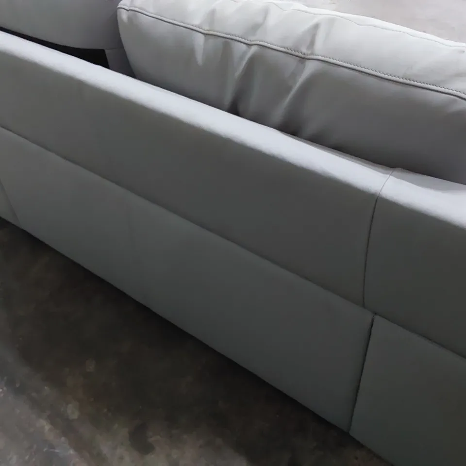 DESIGNER TWO SEATER SOFA LIGHT GREY LEATHER 