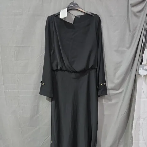 ZARA BLACK WRAP DRESS - WOMEN'S LONG-SLEEVE MAXI, UK SIZE L (EU L)