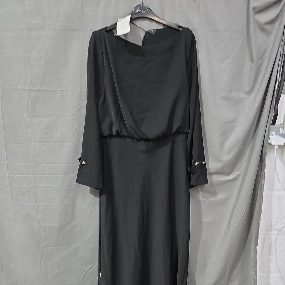 ZARA BLACK WRAP DRESS - WOMEN'S LONG-SLEEVE MAXI, UK SIZE L (EU L)