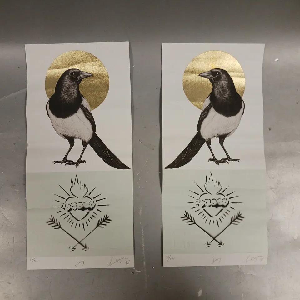 RUGMAN SIGNED LIMITED EDITION MAGPIE 'JOY' ART PRINT PAIR (30/200)
