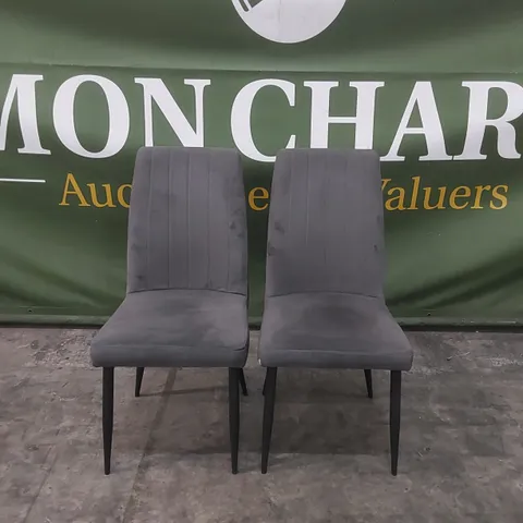 SET OF 2 QUALITY DESIGNER VELVET DARK GREY DINING CHAIRS