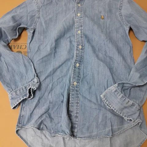 POLO RALPH LAUREN SLIM FIT DENIM-FEEL SHIRT IN LIGHT BLUE - SMALL