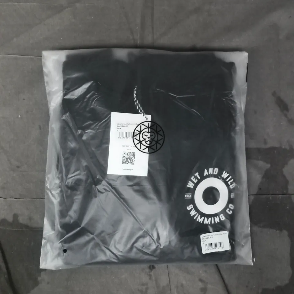 BOX OF APPROXIMATELY 12 BRASS MONKEY LADIES WET AND WILD SWIMMING CLUB HOODIES IN BLACK SIZE MEDIUM