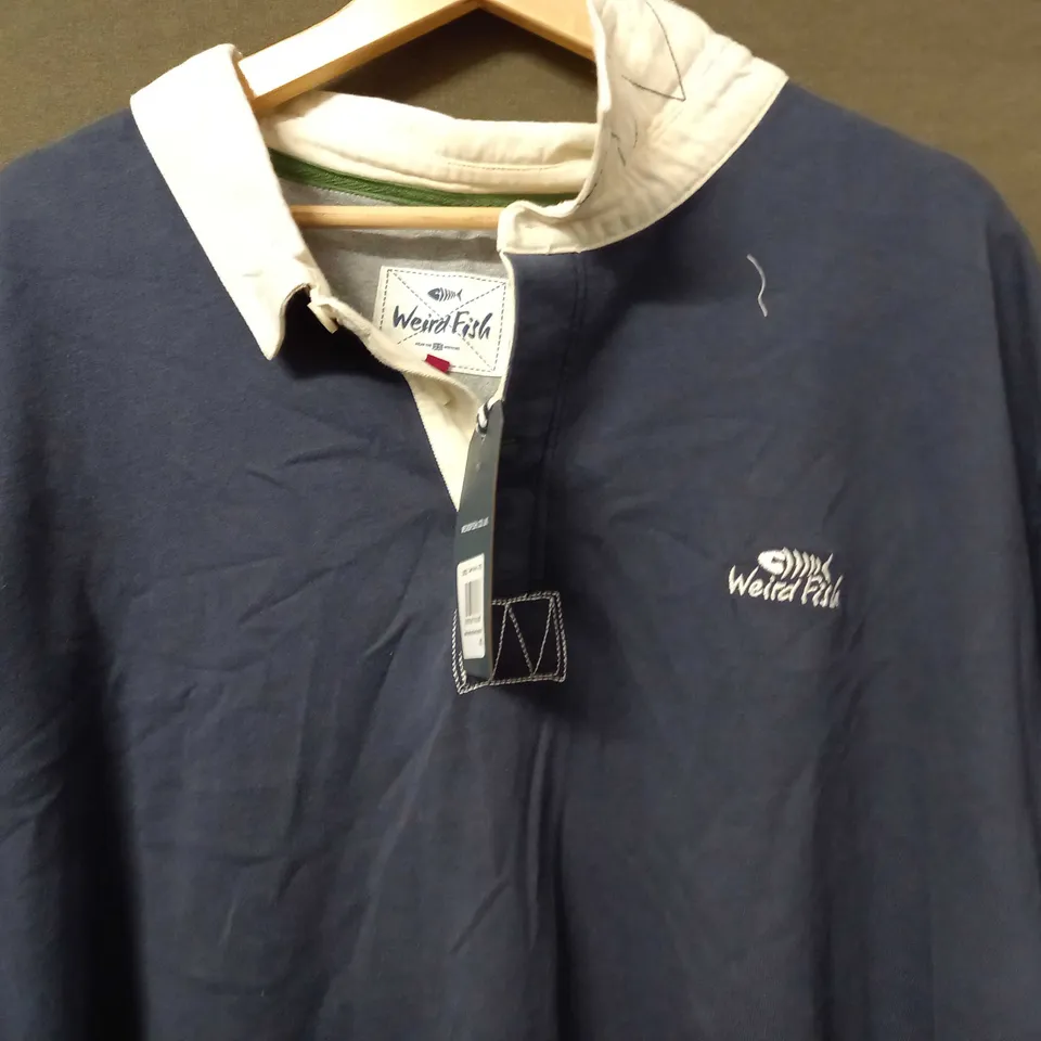 WEIRD FISH FULSHAW ORGANIC LONG SLEEVE RUGBY SHIRT IN DARK NAVY - 4XL