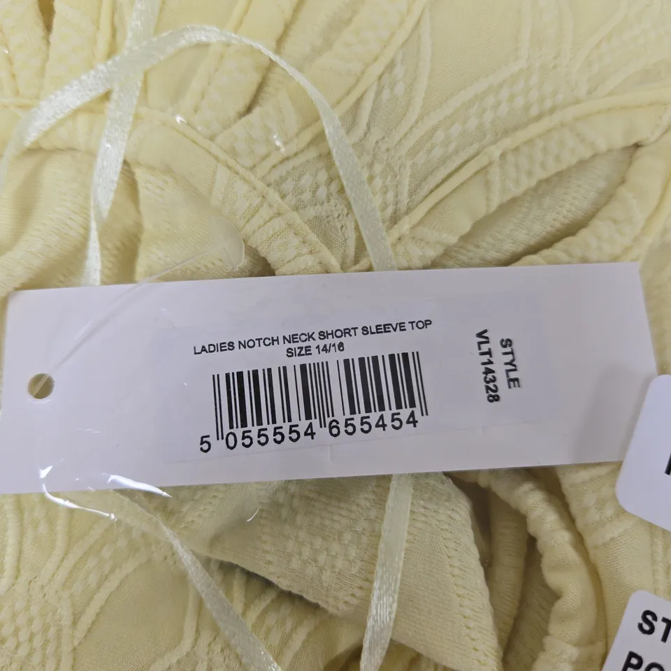 PURE & NATURAL LADIES NOTCH-NECK SHORT SLEEVE TOP – PALE YELLOW, UK 14/16