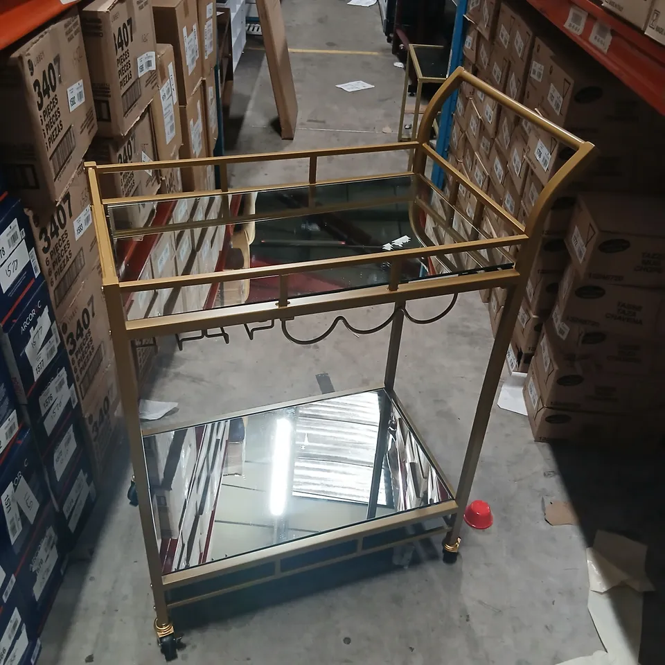 AARNAV 2 MIRRORED GLASS SHELVES SERVING CART