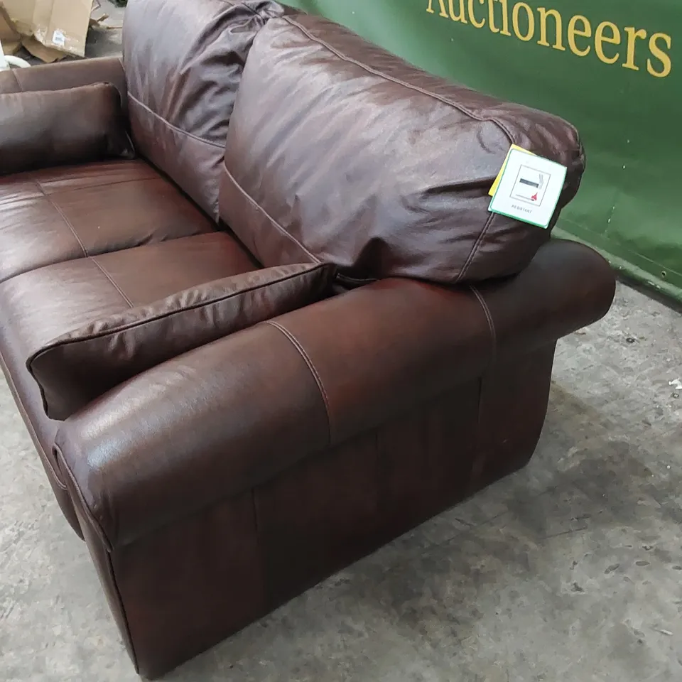 DESIGNER SOFA UPHOLSTERED IN CHOCOLATE LEATHER 