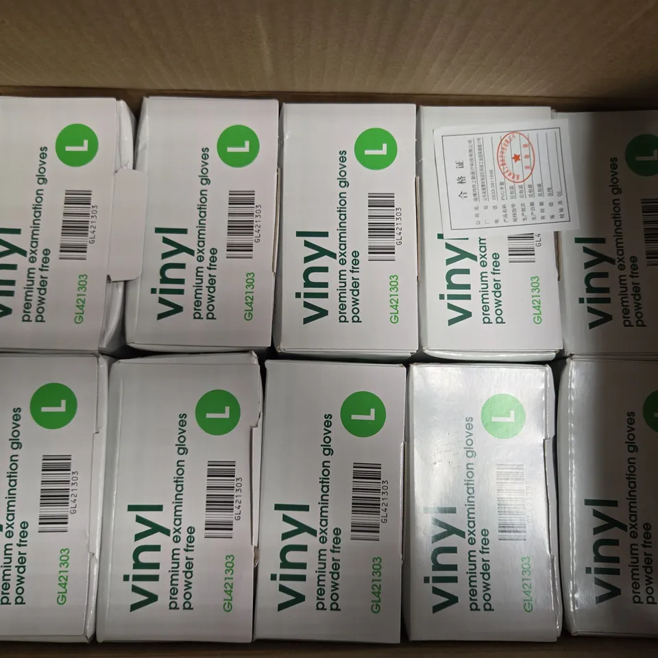 BOXED CURA PREMIUM VINYL EXAMINATION GLOVES POWDER FREE LARGE (1000PCS)