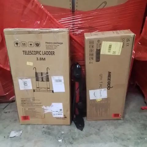 PALLET OF ASSORTED HOUSEHOLD GOODS AND PRODUCTS TO INCLUDE;LADDER,PUMP,SCOOTER 