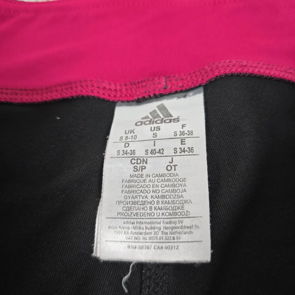 ADIDAS WOMEN'S TRACK PANTS – BLACK WITH PINK SIDE STRIPES, UK 8-10 (EU 36-38)