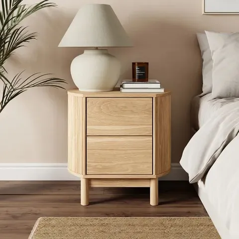 BOXED MATEO 2 DRAWER BEDSIDE TABLE - OAK EFFECT (1 BOX)