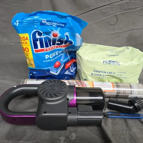 APPROXIMATELY 20 ASSORTED HOUSEHOLD PRODUCTS TO INCLUDE DISPOSABLE WASHCLOTHS, FINISH POWERBALL, WALLPAPER, ETC - COLLCTION ONLY