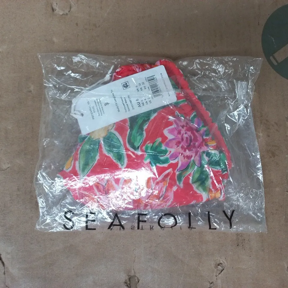 BAGGED SEAFOLLY AUSTRALIA MULTI FIT LONGLINE TRIANGLE BIKINI TOP IN FLORAL SUMMER MELON SIZE UK 6