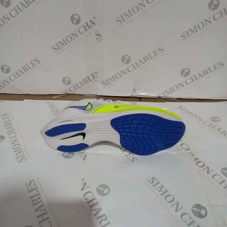 PAIR OF NIKE ZOOM X RUNNING SHOE'S -WHITE/BLUE/NEON, SIZE 9.5