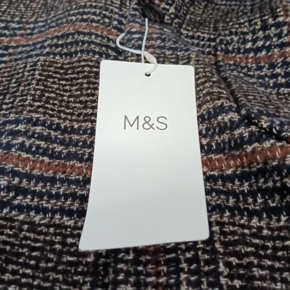 M&S WOMEN'S TWEED-STYLE COAT – SIZE L (CHEST 41-43IN) – BROWN CHECKED