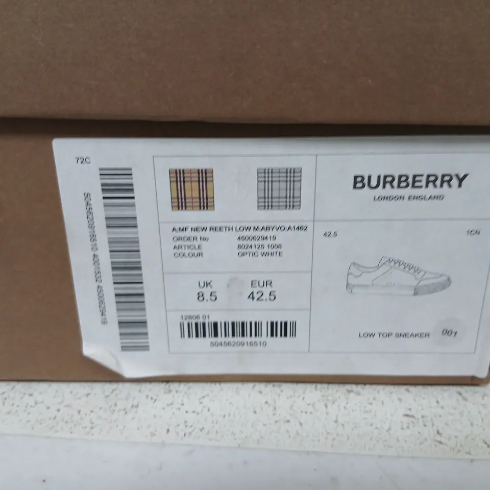 BURBERRY LOW TOP SNEAKERS – OPTIC WHITE, UK 8.5 (EU 42.5), BOXED
