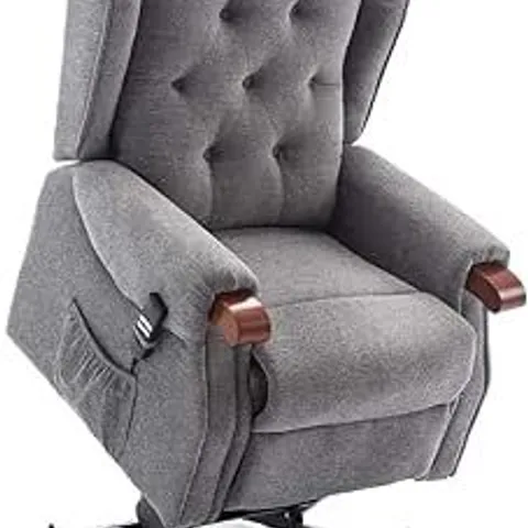 BOXED HARROGATE FABRIC RISE RECLINER CHAIR - GREY (2 BOXES)
