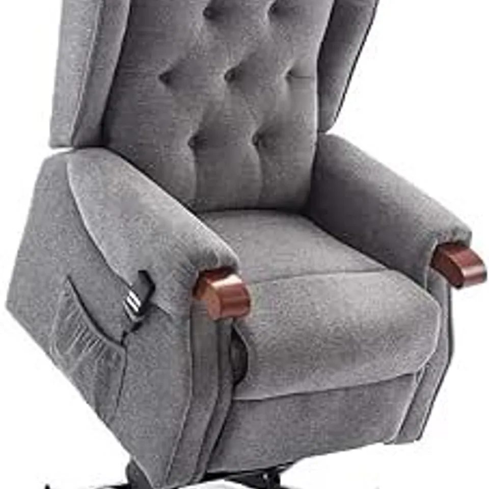 BOXED HARROGATE FABRIC RISE RECLINER CHAIR - GREY (2 BOXES)