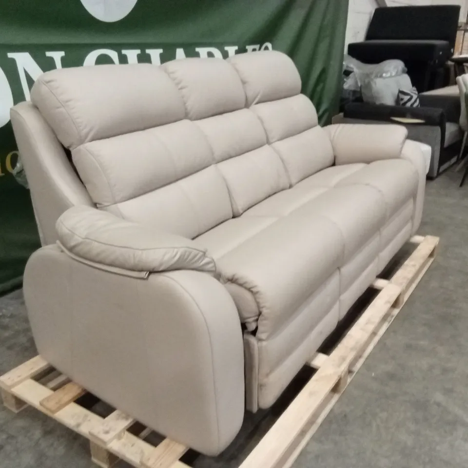 QUALITY DESIGNER 3 SEATER LEATHER SOFA - CREAM