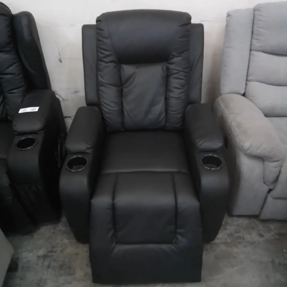 DESIGNER RECLINING EASY CHAIR IN BLACK LEATHER 