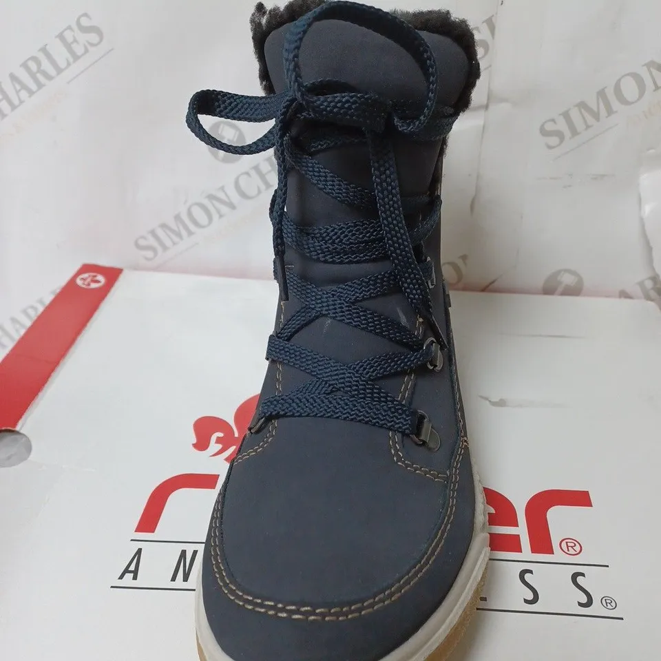 BOXED RIEKER WATER RESISTANT HIKER BOOTS, NAVY - SIZE 3.5