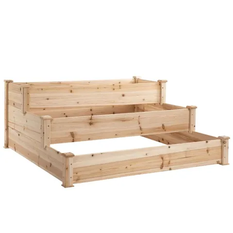 BOXED OUTSUNNY 470L RAISED GARDEN BED, 3-TIER PLANTER KIT, ELEVATED WOODEN PLANTERS FOR GARDEN, YARD & PATIO, 124 X 124 X 56 CM (1 BOX)