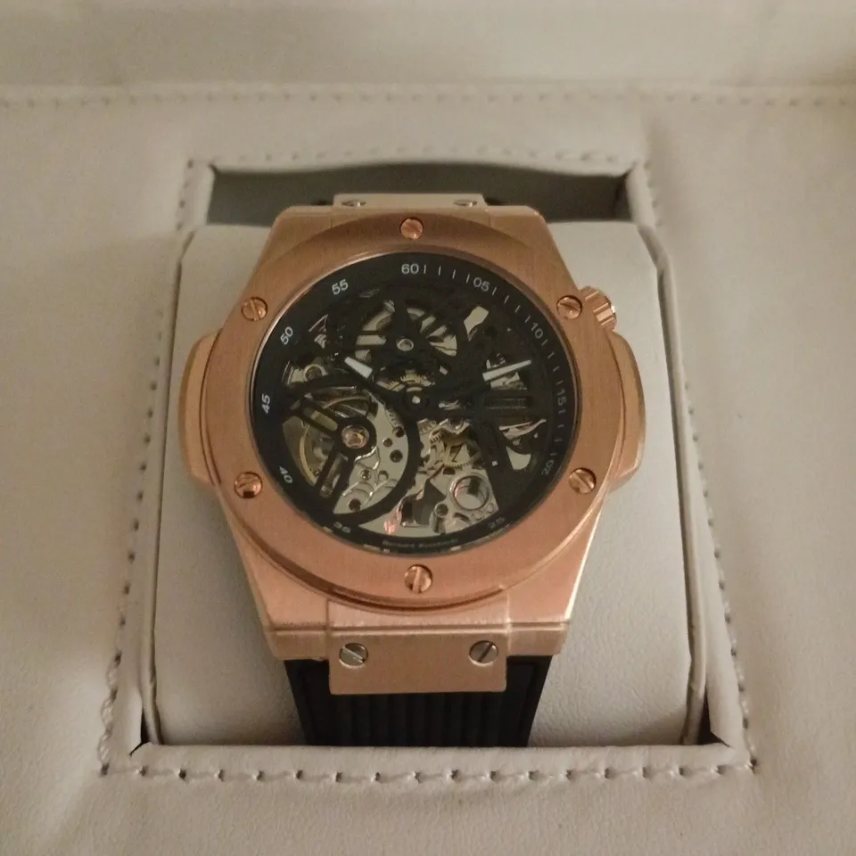 BERNARD REINHARDT ROSE GOLD SKELETON DIAL WRISTWATCH – BOXED 