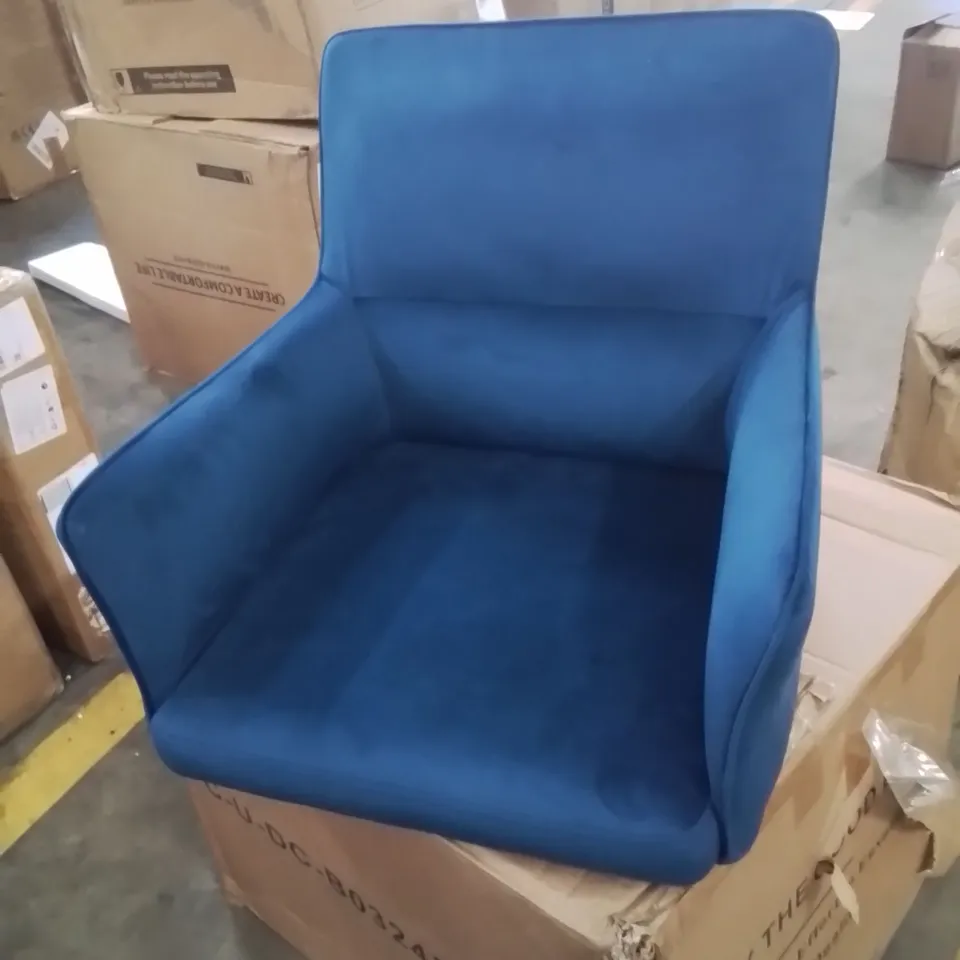 BOXED EBERN SET OF TWO BLUE SOFT VELVET UPHOLSTERED DINING CHAIRS