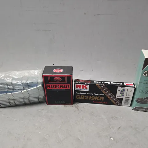 APPROXIMATELY 15 ASSORTED ITEMS TO INCLUDE - PLASTIC CLARIFY , WHEEL BALANCING WEIGHTS ETC
