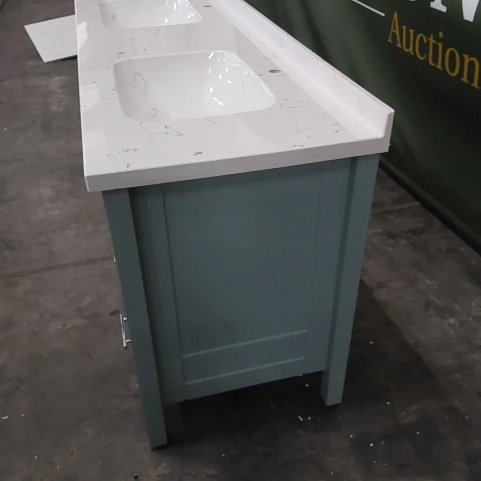 KARDELEN 180cm FREESTANDING DOUBLE BATHROOM VANITY WITH ONE TAP HOLE MARBLE EFFECT BASIN IN SEA GREEN