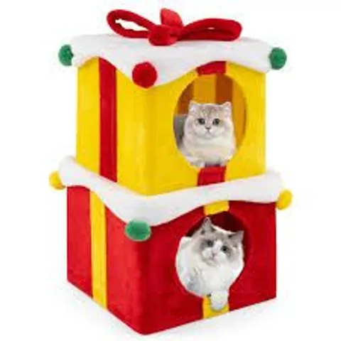 COSTWAY 2 TIER COLOURFUL INDOOR CHRISTMAS CAT HOUSE