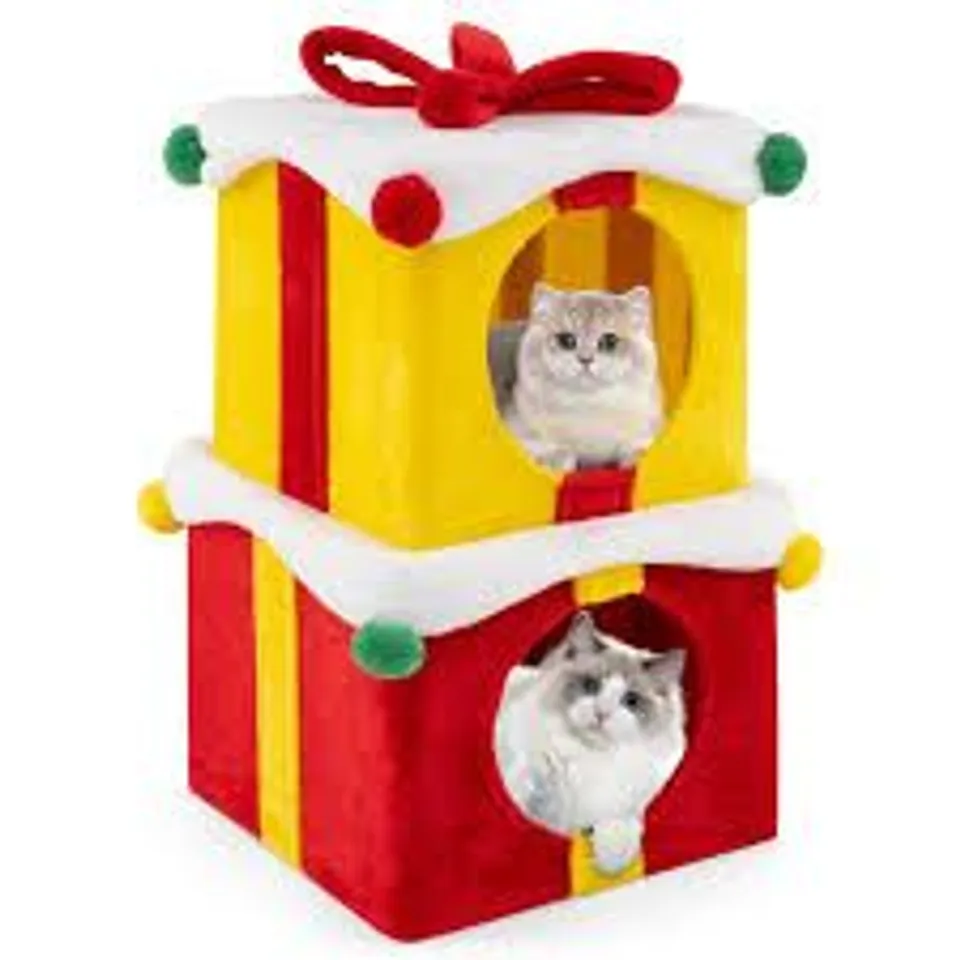COSTWAY 2 TIER COLOURFUL INDOOR CHRISTMAS CAT HOUSE